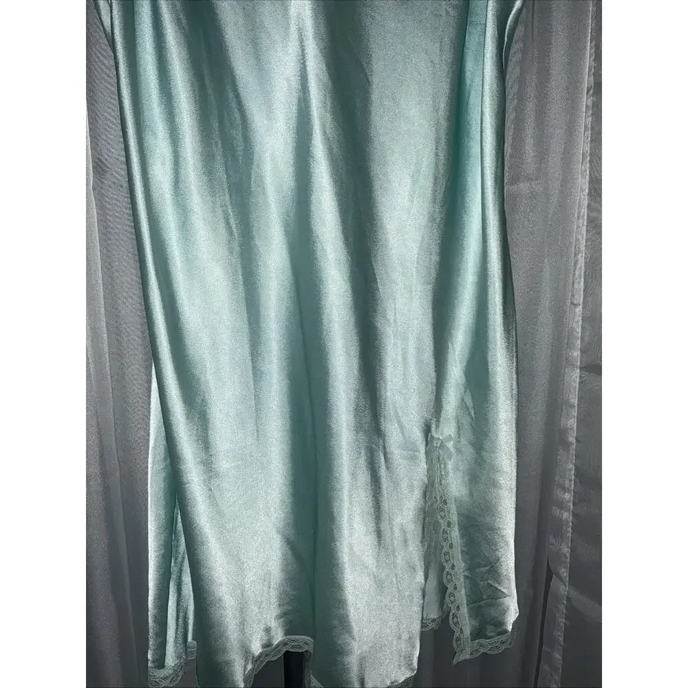 Victoria Secret Soft Aqua Satin Chemise Y2K Delicate Dreamy Charm Sz Large